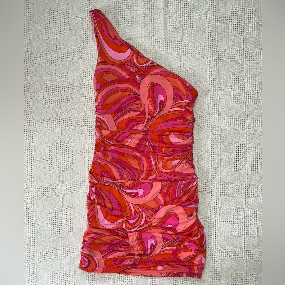 Olivaceous Swirl Pattern Kids Bodysuit in Pink and Orange